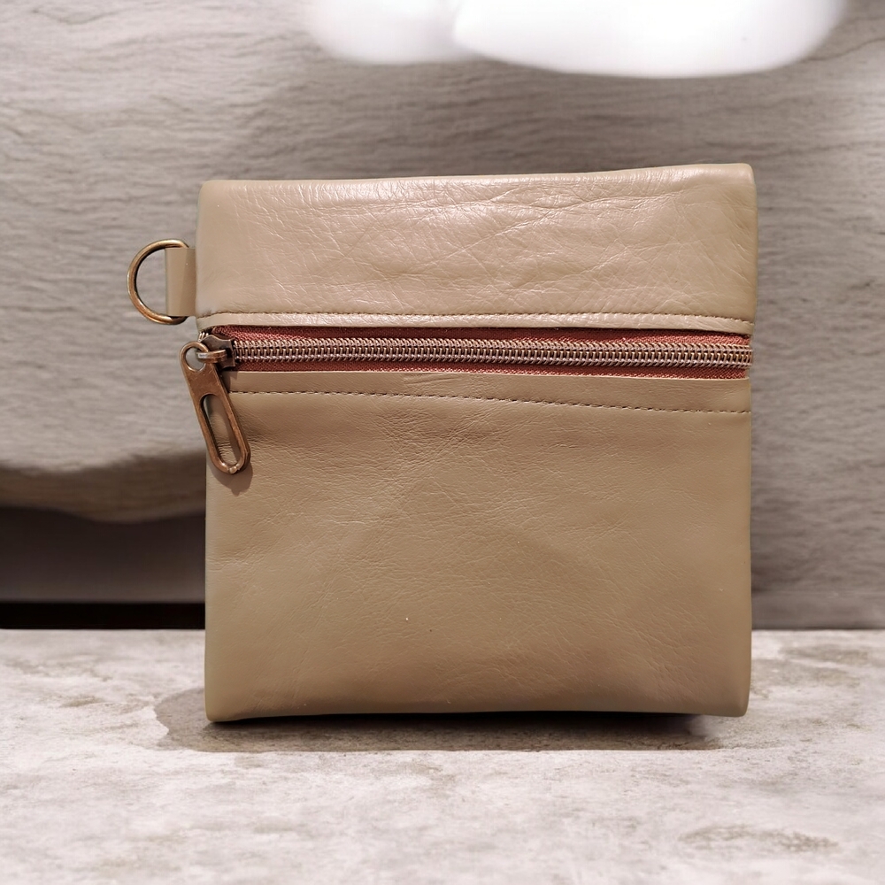 Handmade Sage Green Leather Pouch with Zipper